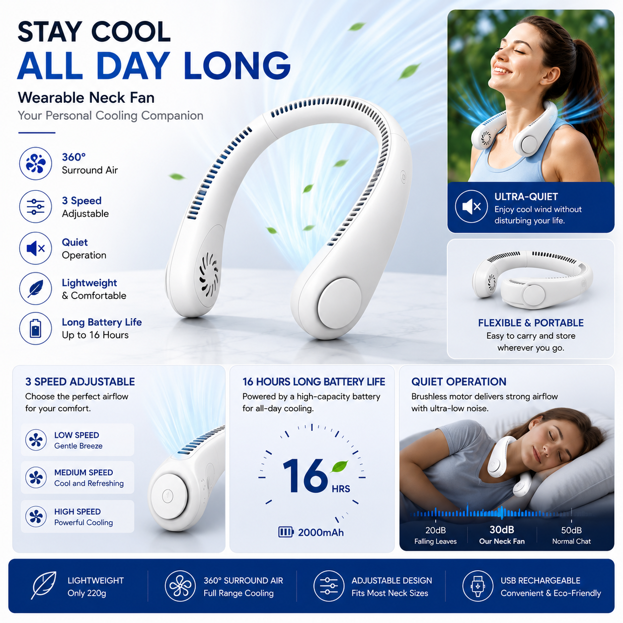 Portable Neck Fan – Hands-Free Wearable Cooling Fan