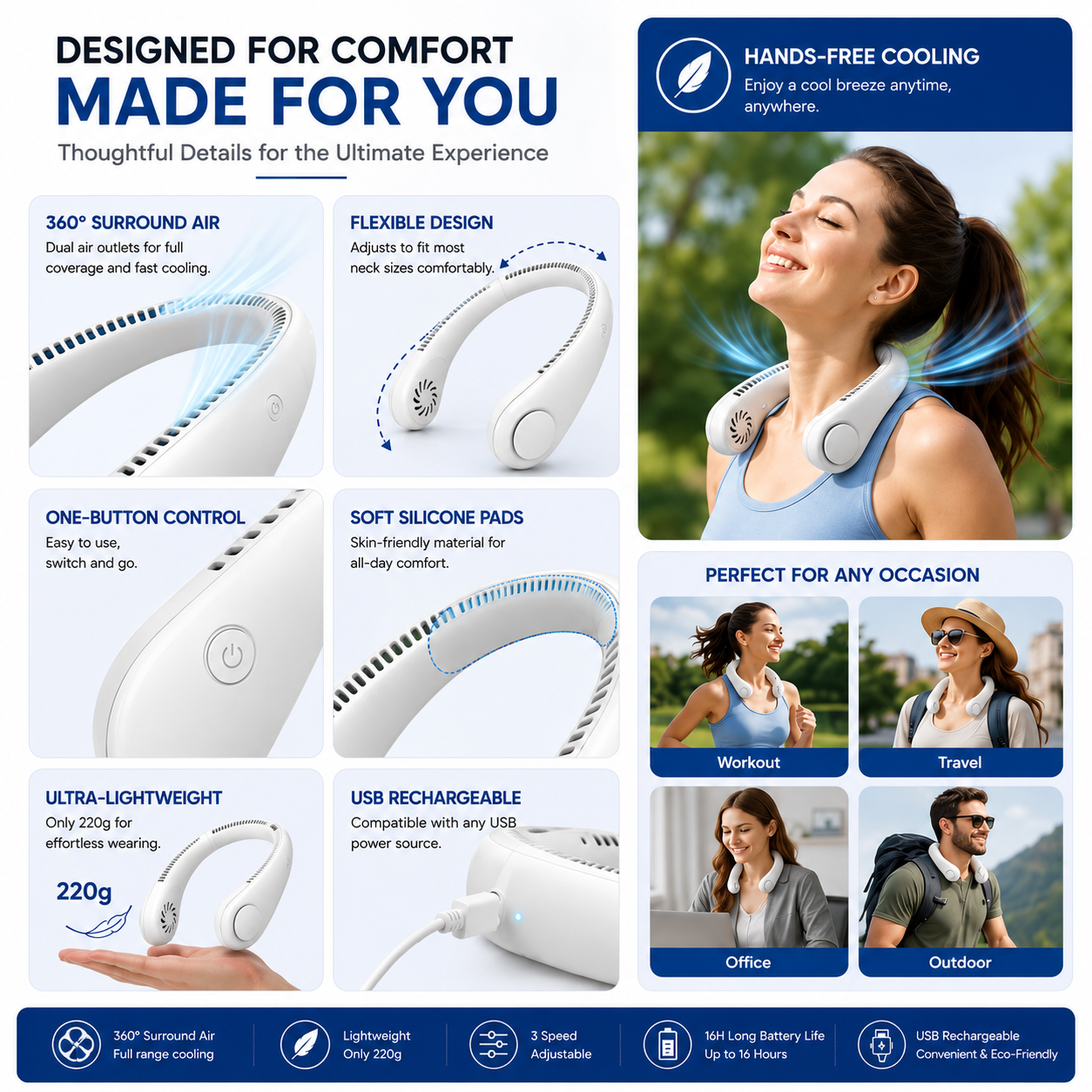 Portable Neck Fan – Hands-Free Wearable Cooling Fan
