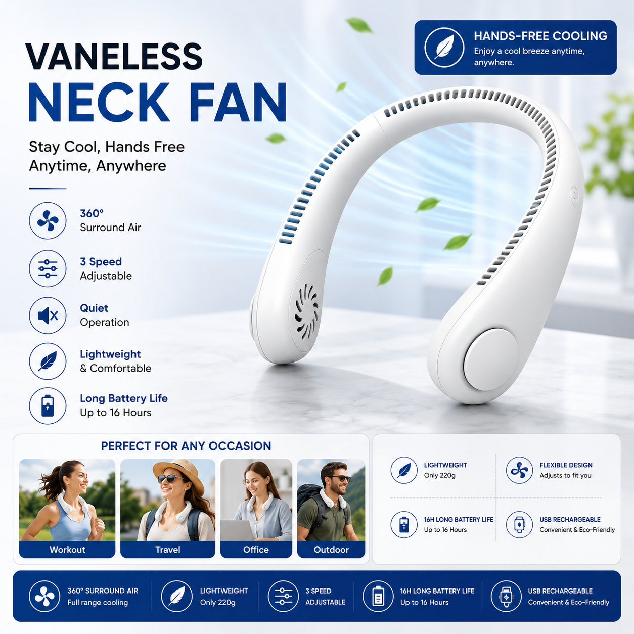 Portable Neck Fan – Hands-Free Wearable Cooling Fan